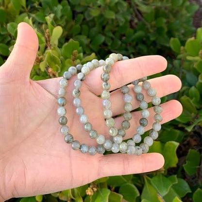 Adabele 1pc Natural Stretch Gemstone Bracelet 6mm (0.24 Inch) Bead 7" 7.5" 8 inch Healing Crystal Quartz Energy Chakra Jewelry Women Birthday Gift - color: Labradorite (light grey), size: 8 inch