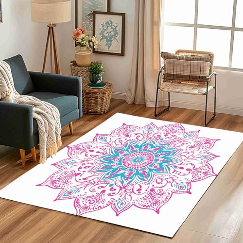 Mandala Indian 5x8 Area Rug Non Slip Spiritual Meditation Playroom Rug Washable Bohemian Circular Living Room Rugs for Kitchen Floor Bedroom, Soft Flannel Indoor Outdoor Carpet Bathroom Mat - size: 5x8ft