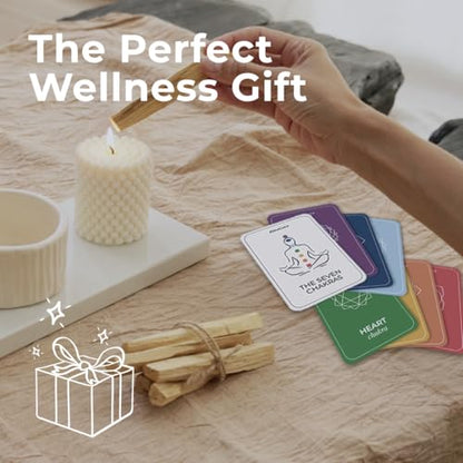 Chakra Cards and Palo Santo Gift Set Including 7 Chakra Affirmation Cards with Wooden Stand and 5 Smudge Sticks from Peru for Meditation, Yoga and Spiritual Rituals