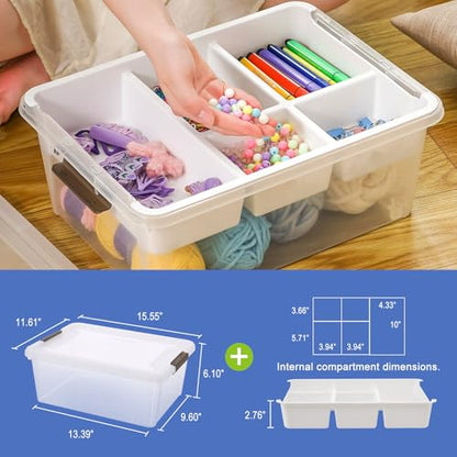 MACOPRO 17 QT Plastic Storage Box with Removable Tray, Bins with Lids, Clear Storage Container for Craft Organization, Beads, Tools, Sewing, and Playdoh, Art Supply Organizer (White, 1Pack-17QT) - size: 1Pack-17QT