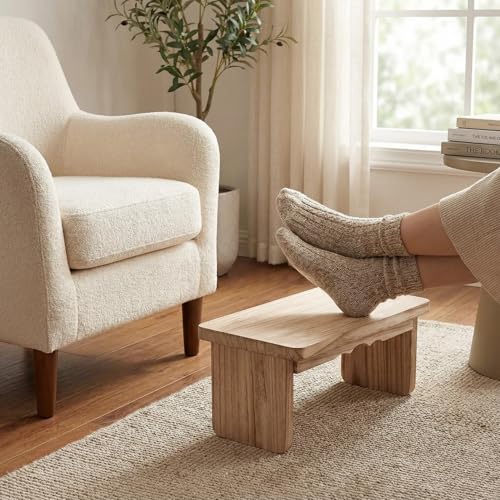 Wooden Step Stool - 9'' One Step Stool for Adults, Wooden Beside Step, Heavy Duty/Portable/Nonslip/Durable Construction Safe Step for Bedroom/Kitchen (Light Wood)
