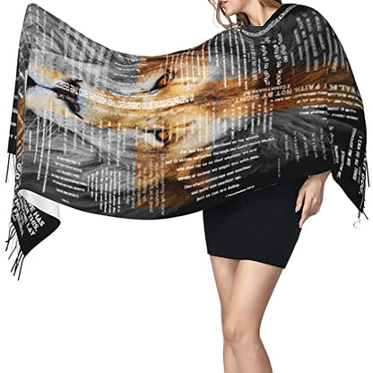 Bible Verse Christian Lion Prayer Religious Scarf Pashmina Shawls Wraps Evening Dress Bridesmaid Wedding Bridal Scarves - color: Inspirational