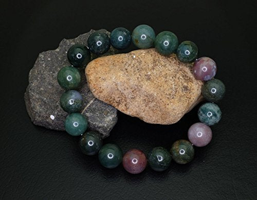 Falari 10mm Natural Semi Precious Gemstone Stretch Bracelet Unisex - color: Indian Agate