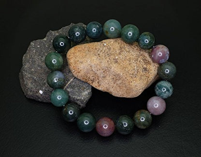 Falari 10mm Natural Semi Precious Gemstone Stretch Bracelet Unisex - color: Indian Agate