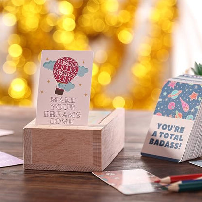 Mr. Pen- Encouragement Cards with Wooden Stand, 100 pcs Inspirational Cards, Motivational Cards, Inspirational Note Cards, Motivational Quote Cards, Kindness Cards - color: Light Honey