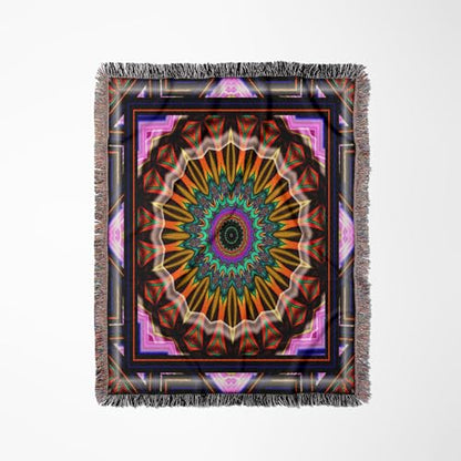 3dRose Mandala Zen InnerBalance Harmony Gold Yellow Orange Purple Blue Glowing Chakra Meditation Woven Blanket