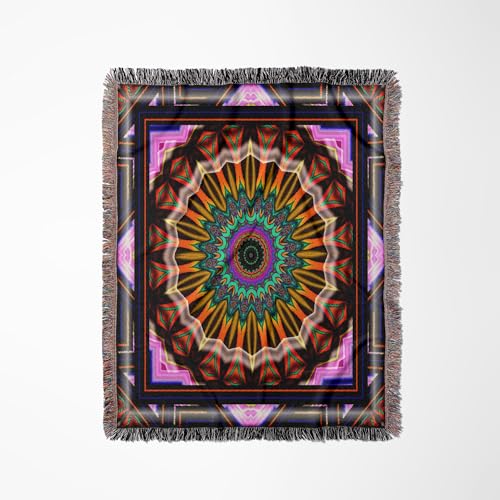 3dRose Mandala Zen InnerBalance Harmony Gold Yellow Orange Purple Blue Glowing Chakra Meditation Woven Blanket