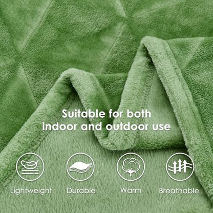 Triangle Textured Flannel Fleece Throw Blanket, Super Soft Lightweight Cozy Warm Plush Blanket for Bed Couch Sofa, 50 x 60 Inches, Sage Green - color: Sage Green, size: 50x60 IN
