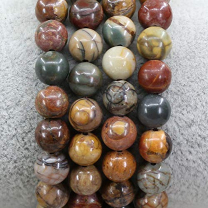 Amandastone Natural Gemstone 8mm Round Beads Stretch Bracelet 7 Inch - color: Multicolor Picasso Jasper