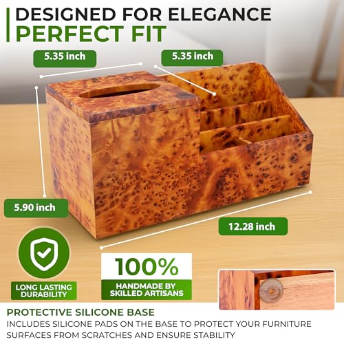Wooden Tissue Box Holder with Storage Organizer for Desk, Bathroom & Nightstand – Handmade Wood Tissue Cover