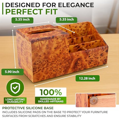 Wooden Tissue Box Holder with Storage Organizer for Desk, Bathroom & Nightstand – Handmade Wood Tissue Cover