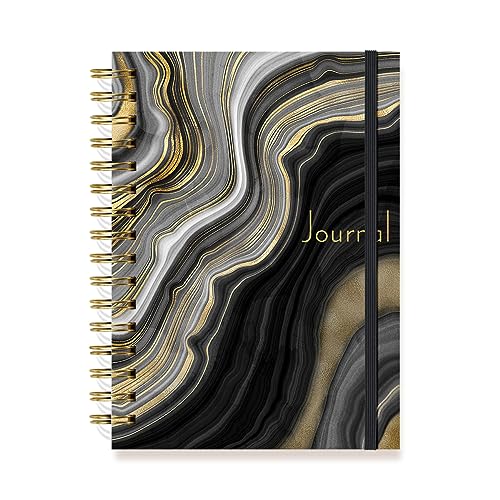 Designer Greetings, Designer Papers Flex Cover Journal with Elastic Band, Black and Gold Marble Design - 320 Pages (6” x 8.25”) - Back-to-School Supplies, Creative Writing, Personal Notes - style: Black and Gold Marble