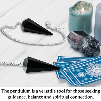 Amazing Gemstone Black Obsidian Crystal Pendulum for Divination - Certified Dowsing Crystals & Healing Stones for Chakra Balancing and Meditation - Enhance Reiki Spiritual Growth - color: Black Obsidian