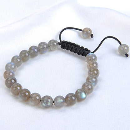 MASSIVE BEADS Natural Healing Power Gemstone Crystal Beads Unisex Adjustable Macrame Bracelets - color: Labradorite, size: 6mm