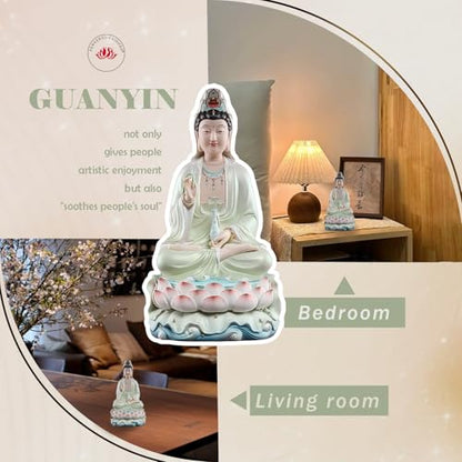 Top Ceramic Guan Yin Statue - Handmade Quan Yin, Kwan Yin, Quan Am, Kuan Yin for Meditation Altar, Female Buddha Statue - Goddess of Mercy and Compassion, Chinese Decor, Chinese Gifts
