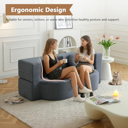 2-in-1 Folding Sofa Bed with Pillow, No Assembly Futon Twin Size Sofa Bed, Breathable Linen-Cotton Convertible Couch Bed for Living Room and Guest Room, 75.5 Inch,Grey - color: Grey-75.55", size: 2 seat