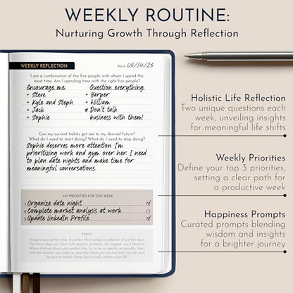 Premium Gratitude Journal for Men – 6 Month Guided Daily Prompts, Habit Tracker – Hardcover, 249 Pages, Lay Flat, 100gsm Paper – Mens Mindfulness Gifts, Mental Health, Self Mastery, Gift Boxed - color: Men - Navy