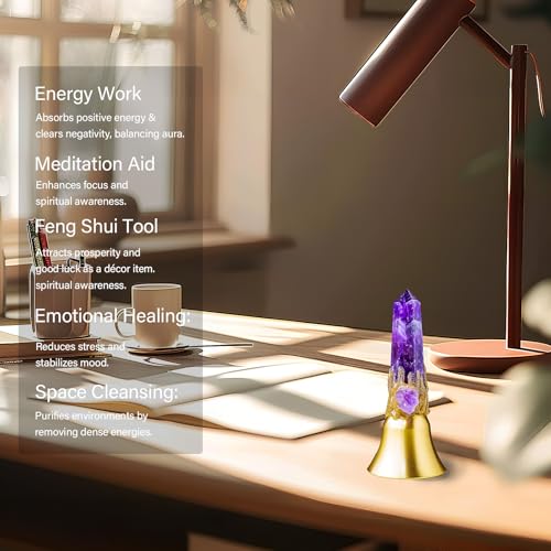 Super Loud Solid Brass Handbells Altar Bells Natural Amethyst Tower Bell Chimes Witch's Bells Hand Percussion Instruments Call Bells for Meditation Prayer Reception Pet Feeding and Home Decoration