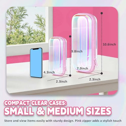 Clear Hard Shell Zipper Case - Water Resistant Toiletry Bag, Cosmetic Organizer for Bathroom, Travel Essentials Organizer Bins for Building Blocks, Makeup, Cables, Art Supplies