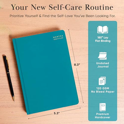 Gratitude Journal For Women & Men - Mental Health, Self Love & Self Care Journal - Teal - 5.8" x 8.3" - Mantra Planner - color: Green