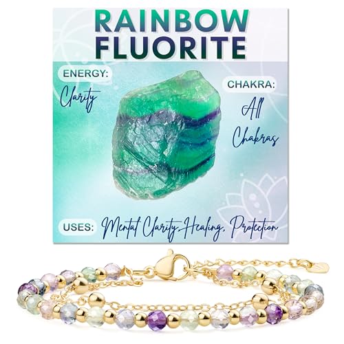 Farfume Crystal Bracelet Beaded Bracelets 4mm Natural Stone Beads Gemstone Handmade Jewelry Gift for Women - color: Rainbow Fluorite-mental clarity