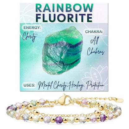 Farfume Crystal Bracelet Beaded Bracelets 4mm Natural Stone Beads Gemstone Handmade Jewelry Gift for Women - color: Rainbow Fluorite-mental clarity