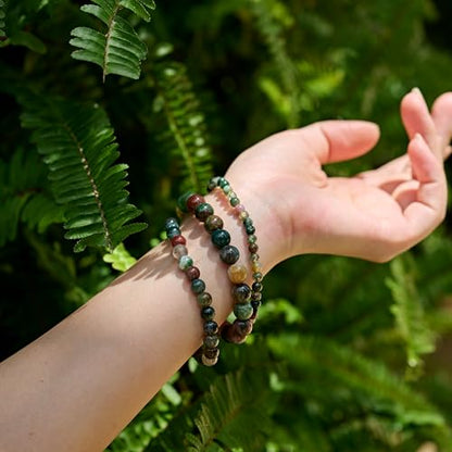 Bivei 8mm Beaded Bracelets for Women Handmade Semi Precious Natural Stone Stretch Elastic Jewelry Yoga Protection Gifts - color: Indian Agate-Ancient Calm, size: Medium 6.8-7.3 inch
