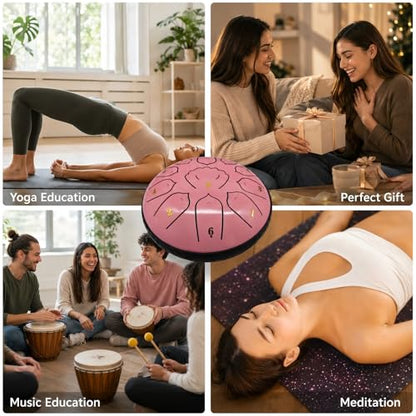 Rain Drum for Outside Garden, MIUYA 6 Inch 11 Notes Steel Tongue Drum for Adults, Beginner Percussion Instrument for Meditation Yoga, Pink Rose - color: Pink Rose