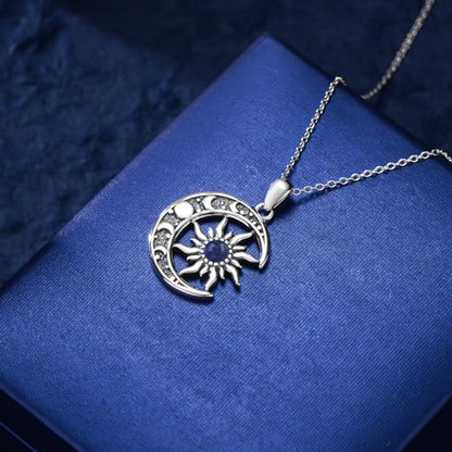 Sun and Moon Necklace 925 Sterling Silver Sun Moon Pendant Gemstone Jewelry Gifts for Women - style: Lapis Lazuli