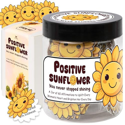 Positive Sunflowers Jar, 60 Positive Affirmations Cards, Sunflower Gifts for Women, Retirement Gift for Woman, Mom, Friends, Coworker, Boss Lady, Christmas Gift, White Elephant Gifts - color: Positive Yellow Sunflower