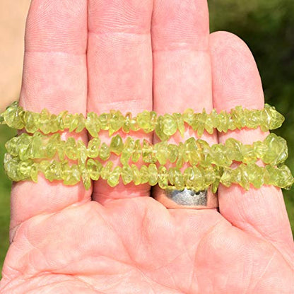 Zenergy Gems Charged Premium Natural Crystal Chip Bead Bracelet + Moroccan Selenite Charging Crystal [Included] - color: Peridot
