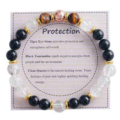 KSQS Healing Stone Bead Bracelet for Women, Natural Gemstones Balance Protection Bracelet, Spiritual Crystal Beads Bracelet Anxiety Relief with Meaning Card - style: Protection-1