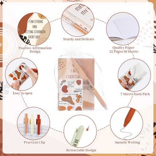 Mooliwe 24 Sets Mother's Day Positive Affirmation Gifts Bulk, Boho Self Care Package-pocket Tissues, Notepads, Ballpoint Pens & Organza Bags, Encouragement Gifts for Mom, Employees, Teachers, Coworker