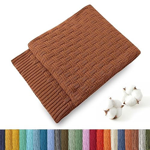 TREELY 100% Cotton Knitted Throw Blanket Couch Cover Blanket(60 x 80 Inches, Brown) - color: Brown, size: Twin (60 in x 80 in)