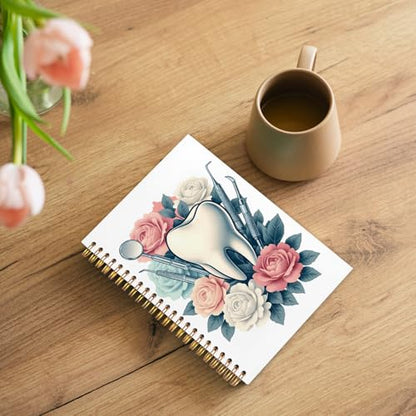 WUCHJ Dentist Gifts Notebook, Dental Hygienist Assistant Gifts Journal, Floral Tooth Spiral Notebook Journal for Note Taking, Dentist Office Supplies, 5.5x8.3 Inch - color: Dentist and dentist tools flowers