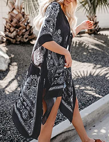 Kimonos for Women Swimsuit Coverups Beach Cover Up Swimwear Cardigan Summer - color: A1 Gray Print