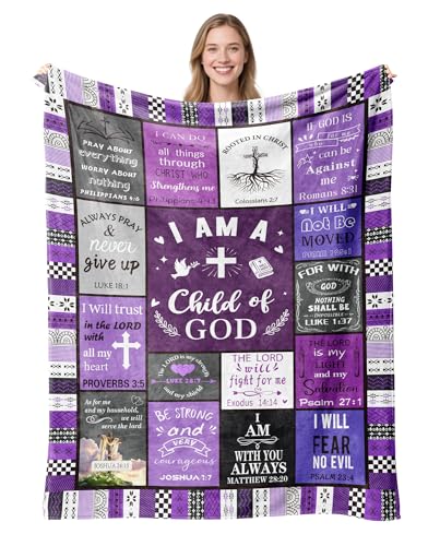 Christian Gifts for Women, Happy Birthday Gifts for Women, I Am a Child of God Blanket, Inspirational Gifts for Mom, Friend, Daughter, Sister, Baptism Gift for Girl Blanket 50''x60'' Purple - color: Christian Gifts-purple, size: 60" X 50"