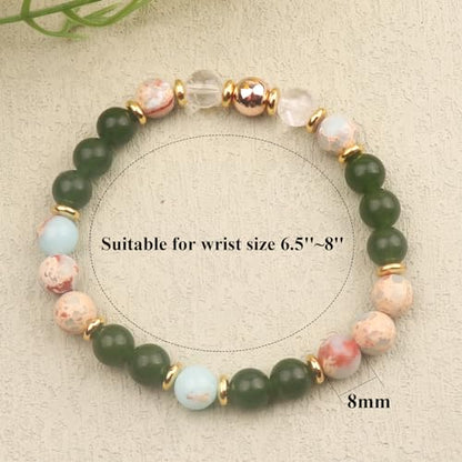 KSQS Healing Stone Bead Bracelet for Women, Natural Gemstones Balance Protection Bracelet, Spiritual Crystal Beads Bracelet Anxiety Relief with Meaning Card - style: Positivity & Joy