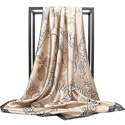ANDANTINO 100% Pure Mulberry Silk Scarf 35" Large Square Lightweight Headscarf –Women’s Hair Wraps-With Gift Packed - color: Light Brown
