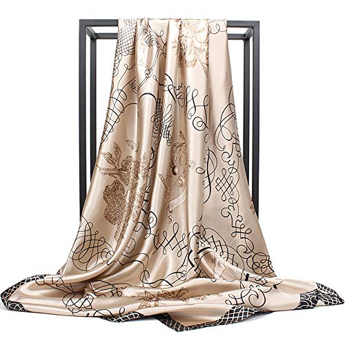 ANDANTINO 100% Pure Mulberry Silk Scarf 35" Large Square Lightweight Headscarf –Women’s Hair Wraps-With Gift Packed - color: Light Brown