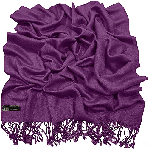 CJ Apparel Solid Color Tassels Design Nepalese Shawl Scarf Wrap Stole Throw Head Wrap Pashmina Gift Hand Made in Nepal New - color: Purple