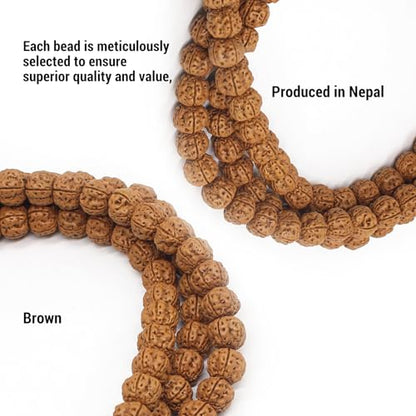 Authentic 5 Mukhi Rudraksha Mala - 108 Beads Spiritual Necklace with Tree of Life Pendant (11mm) - Yoga Meditation Jewelry for Men & Women - All-Natural Beads Chemical-Free Gift Box（style C）