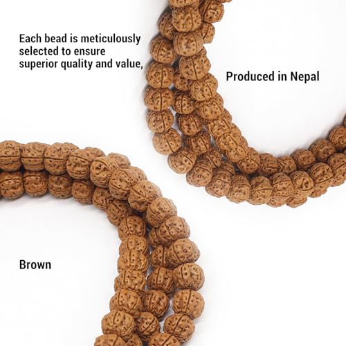 Authentic 5 Mukhi Rudraksha Mala - 108 Beads Spiritual Necklace with Tree of Life Pendant (10mm) - Yoga Meditation Jewelry for Men & Women - All-Natural Beads Chemical-Gift Box