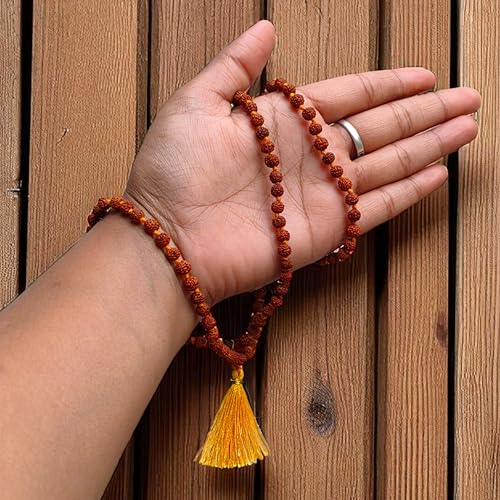 Rudraksha Mala 5mm Beads, Natural Rudraksha Bead Necklace for Men & Women, Spiritual Jewelry for Daily Wear, Yoga & Meditation, Hindu Sacred Beads for Protection & Energy