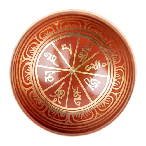 Tibetan Singing Bowl Set Brass - Master Healing Grade - Authentic Handcrafted Sound Bowl by Himalayan Bazaar - color: Red