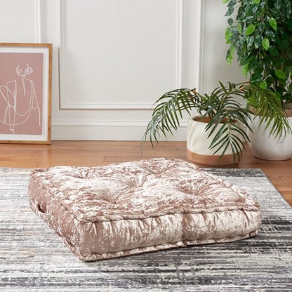 SAFAVIEH Home Collection Belia Champagne 18-inch Square Tufted Floor Pillow with Insert - color: Champagne, size: 18 x 18-Inch