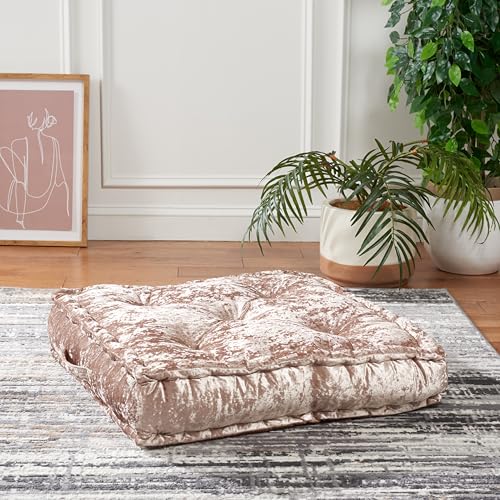 SAFAVIEH Home Collection Belia Champagne 18-inch Square Tufted Floor Pillow with Insert - color: Champagne, size: 18 x 18-Inch