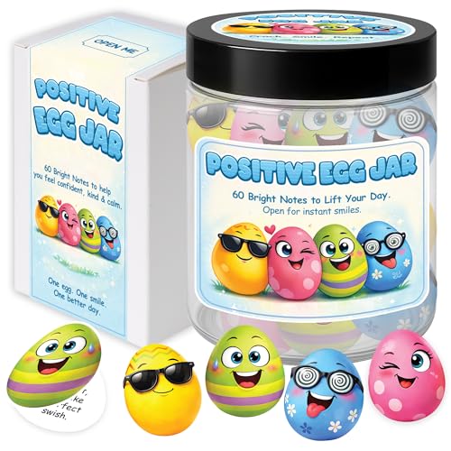Positive Egg Jar – 60 Positive Notes for Kids & Tweens, Funny Egg Gifts, Egg Themed Gifts for Egg Lovers, Cute Egg Decorations, Encouraging Notes Gift - color: KAT- KIEN -Positive Egg Jar