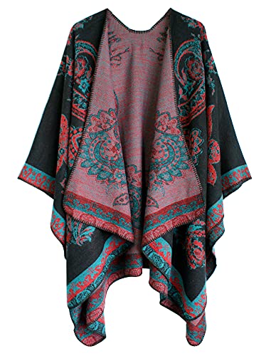 Urban CoCo Women's Color Block Shawl Wrap Open Front Poncho Cape - color: Series 29-red