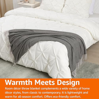 Amazon Basics Cozy Room Décor Throw Blanket, Lightweight, Recycled Polyester, Dark Gray and Light Gray Herringbone, 50"x 60" - color: Dark Gray and Light Gray Herringbone, style: Woven